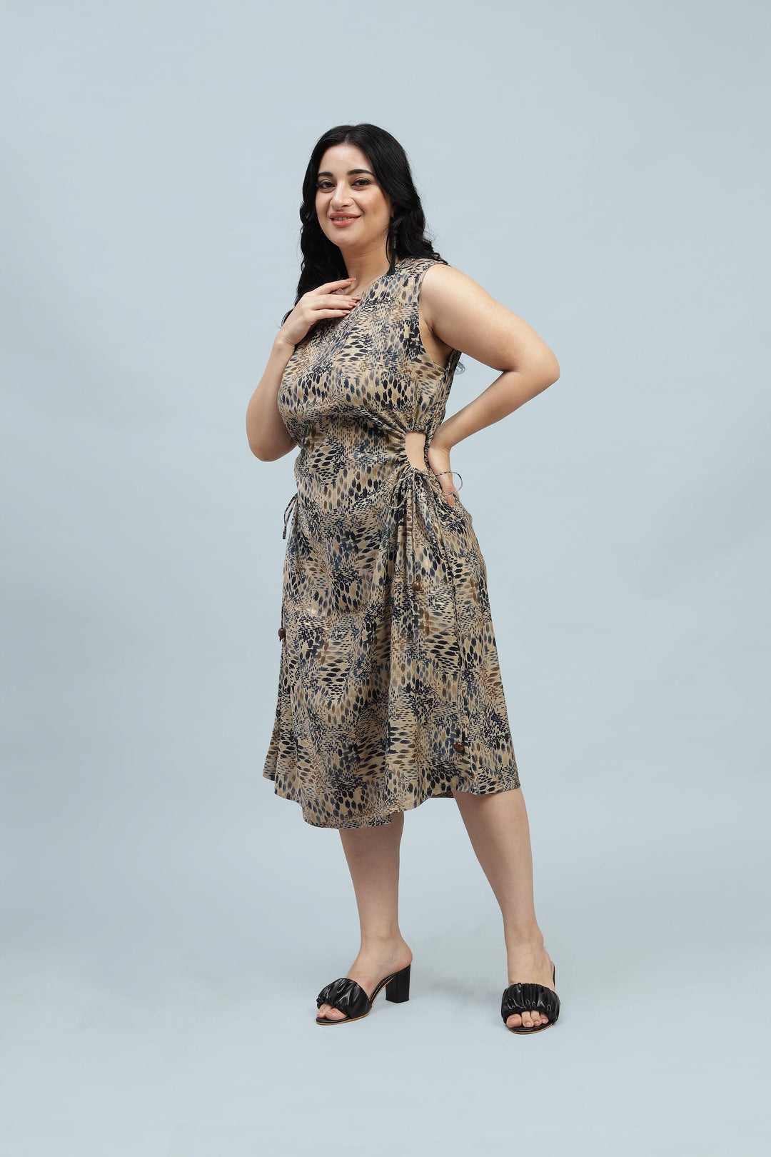 Curvy Lane Women Plus Size Adjustable Strings on Waist Midi Dress - Curvy Lane