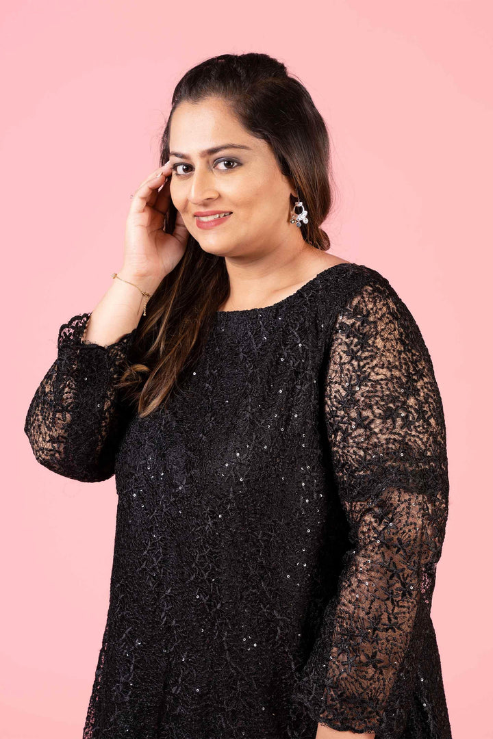 Curvy Lane Women Plus Size Boat Neck Sequins Dress with Embroidery - Curvy Lane