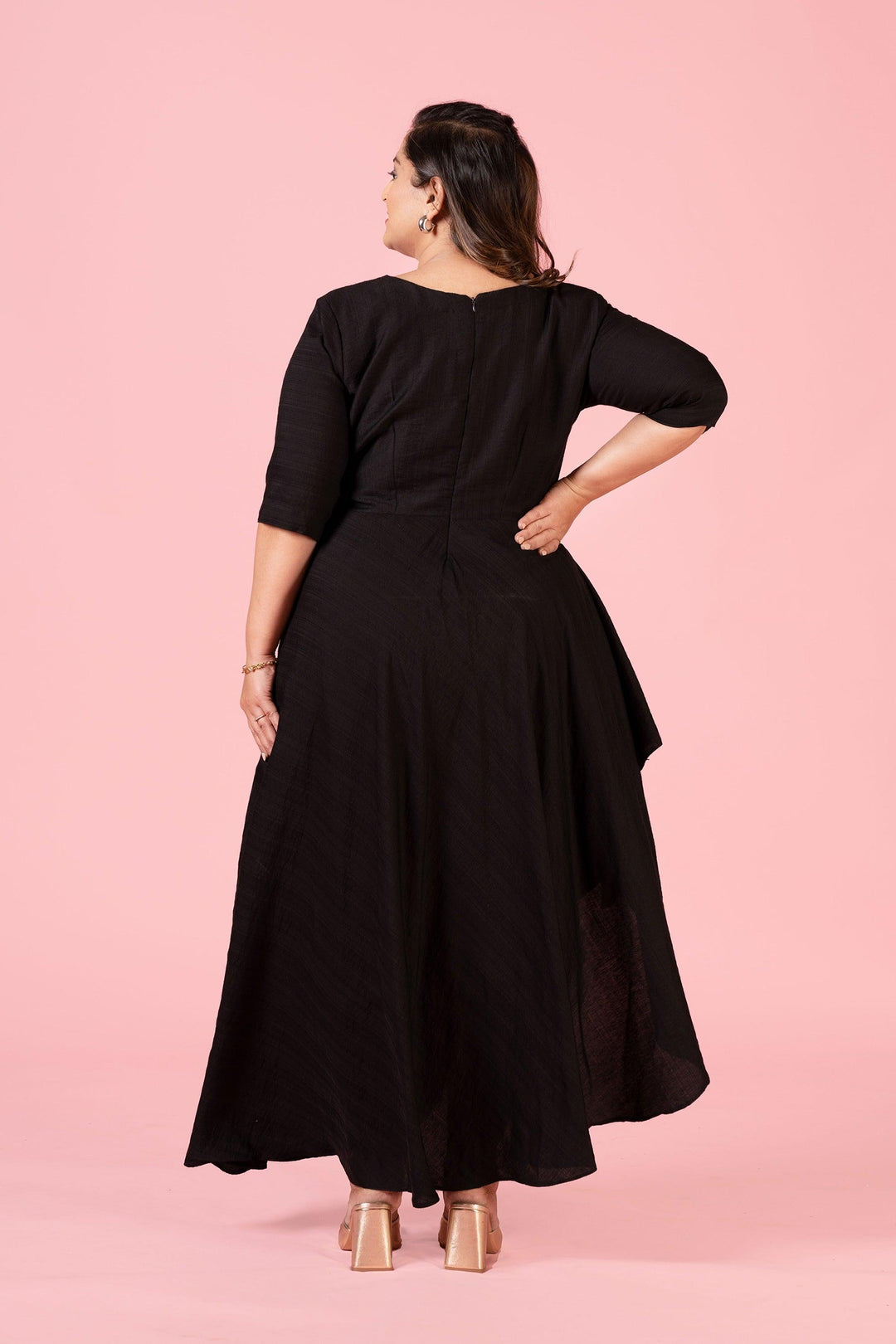 Curvy Lane Women Plus Size Round Neck Drape Style Cowl Dress - Curvy Lane