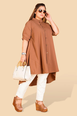 Curvy Lane Women Plus Size Stand Collar High Low Tunic