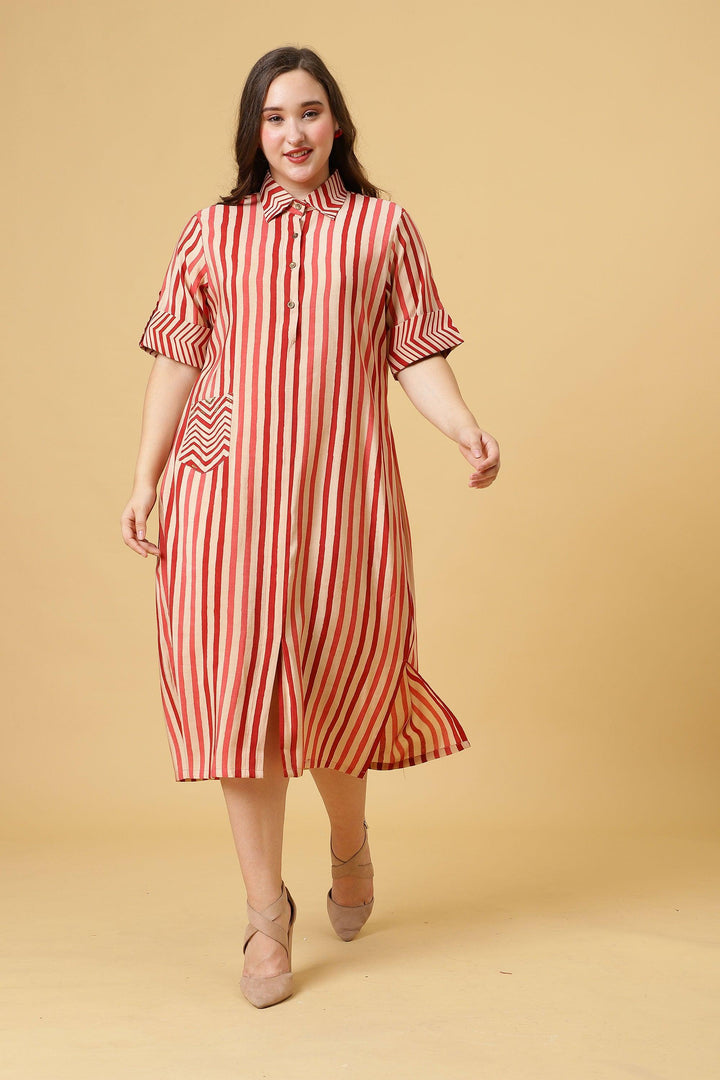 Effortlessly stylish red and white one-piece casual dress for women.