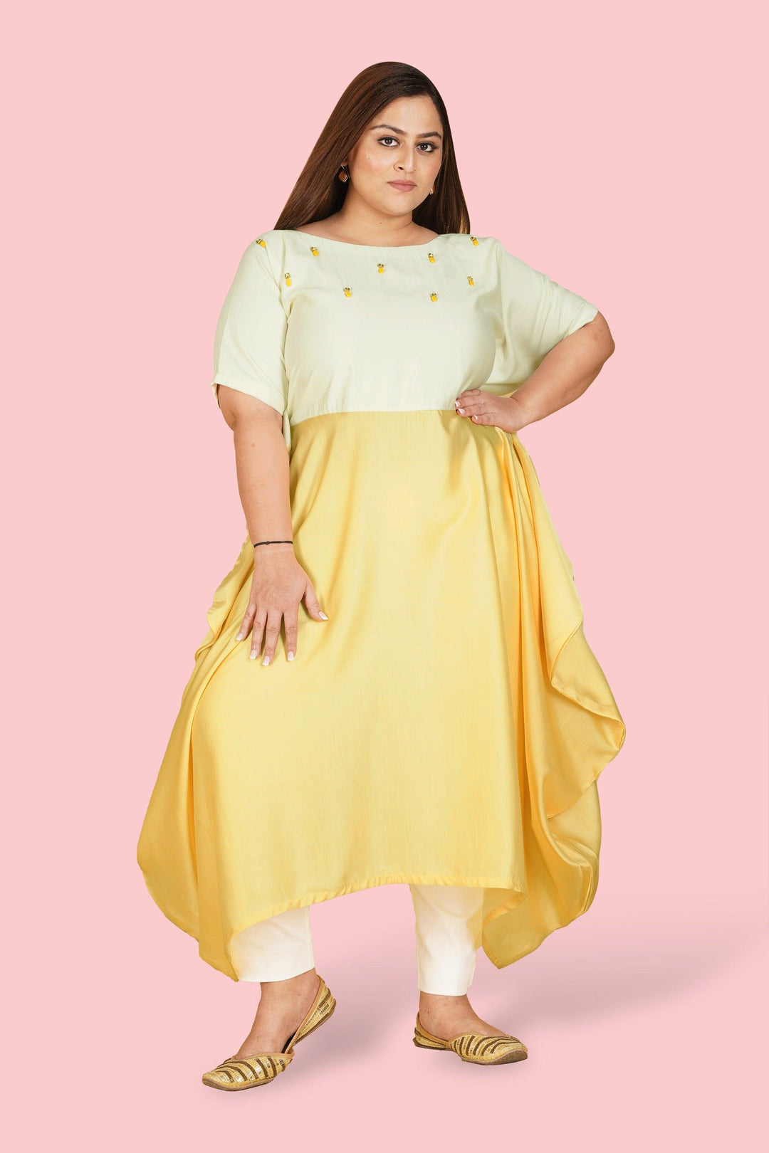 Curvy Lane Women Plus Size Boat Neck Kaftaan Styled Tunic with Handwork - Curvy Lane