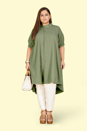 Curvy Lane Women Plus Size Stand Collar High Low Tunic