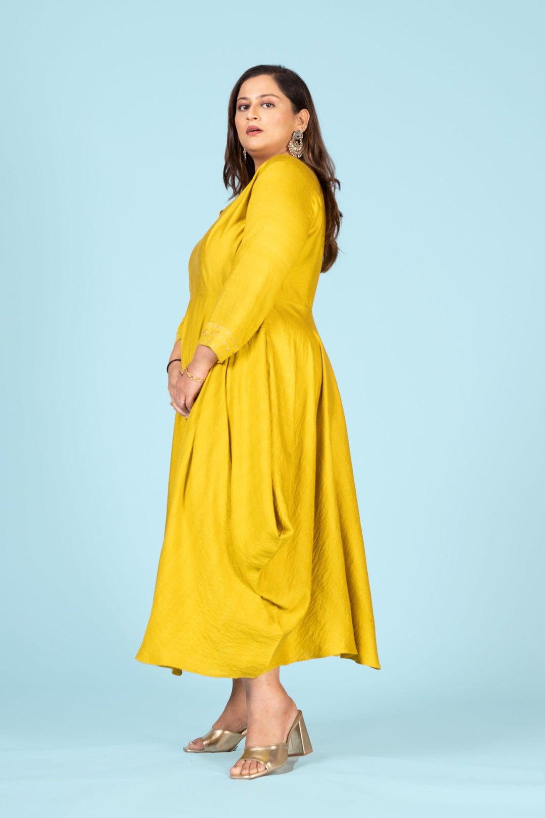 Curvy Lane Women Plus Size V Neck Cowl Styled Dress - Curvy Lane