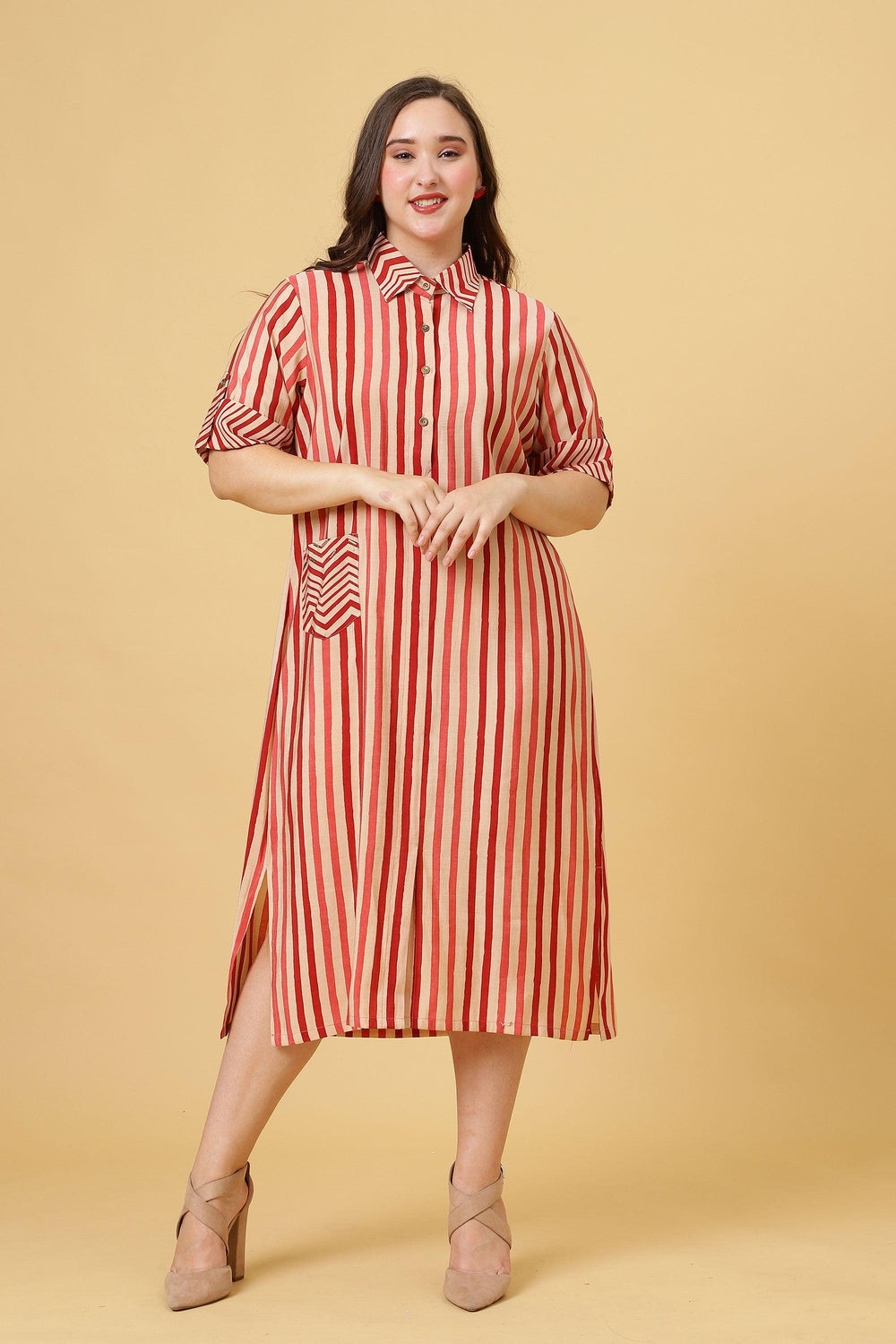 Effortlessly stylish red and white one-piece casual dress for women.