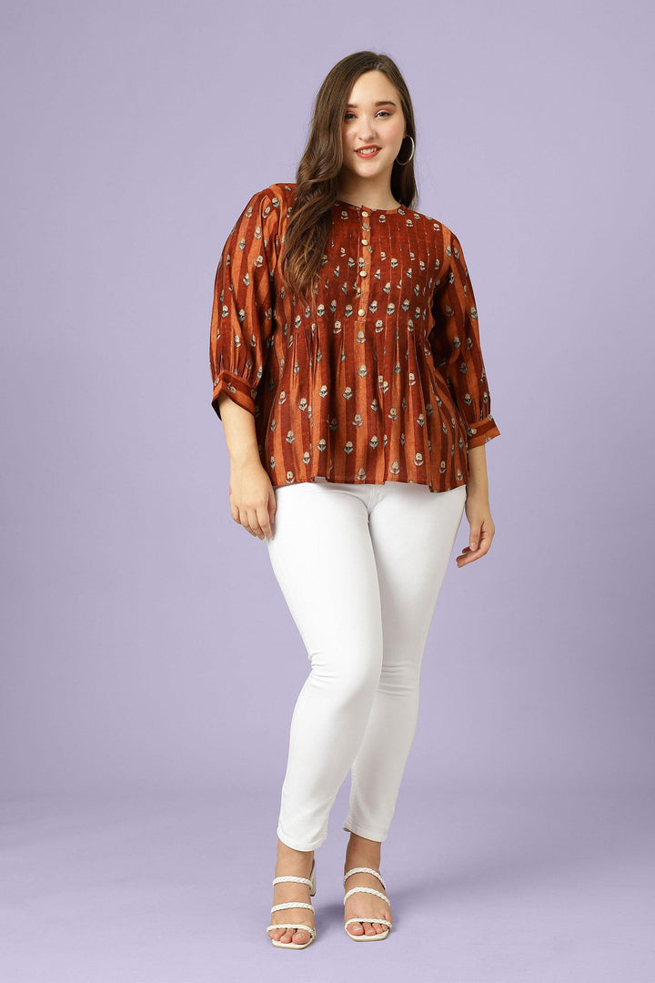 Curvy Lane Women Plus Size Floral Print Pleated Top - Curvy Lane