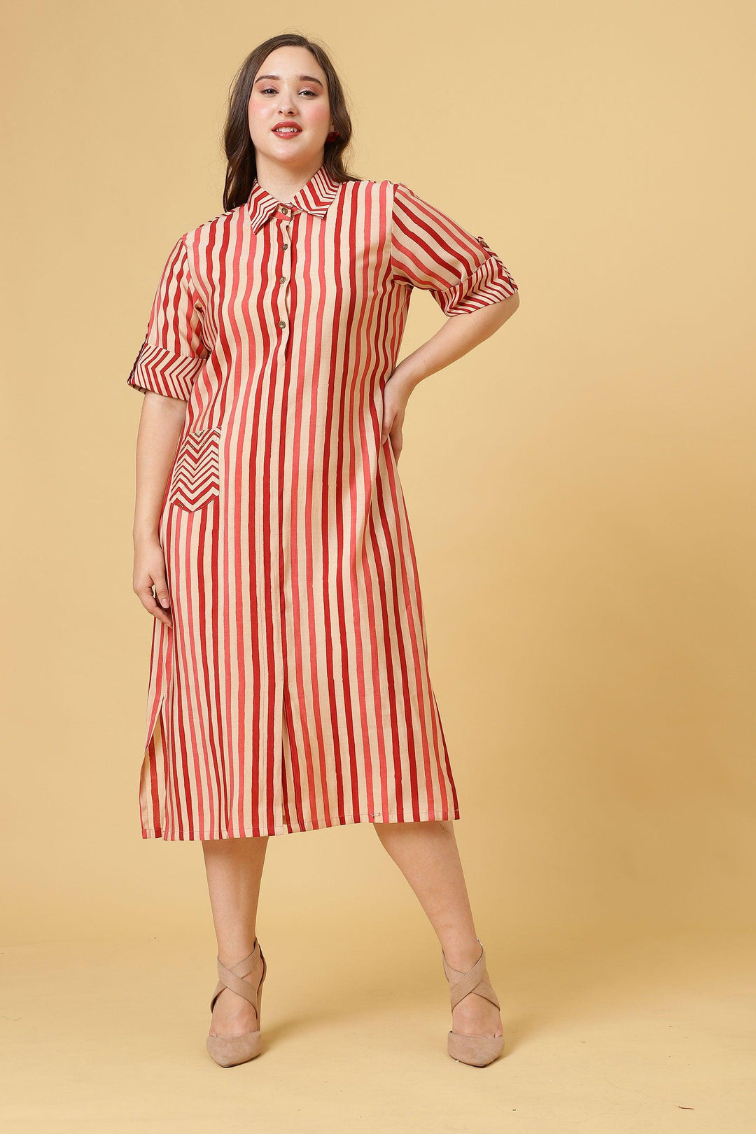 Effortlessly stylish red and white one-piece casual dress for women.