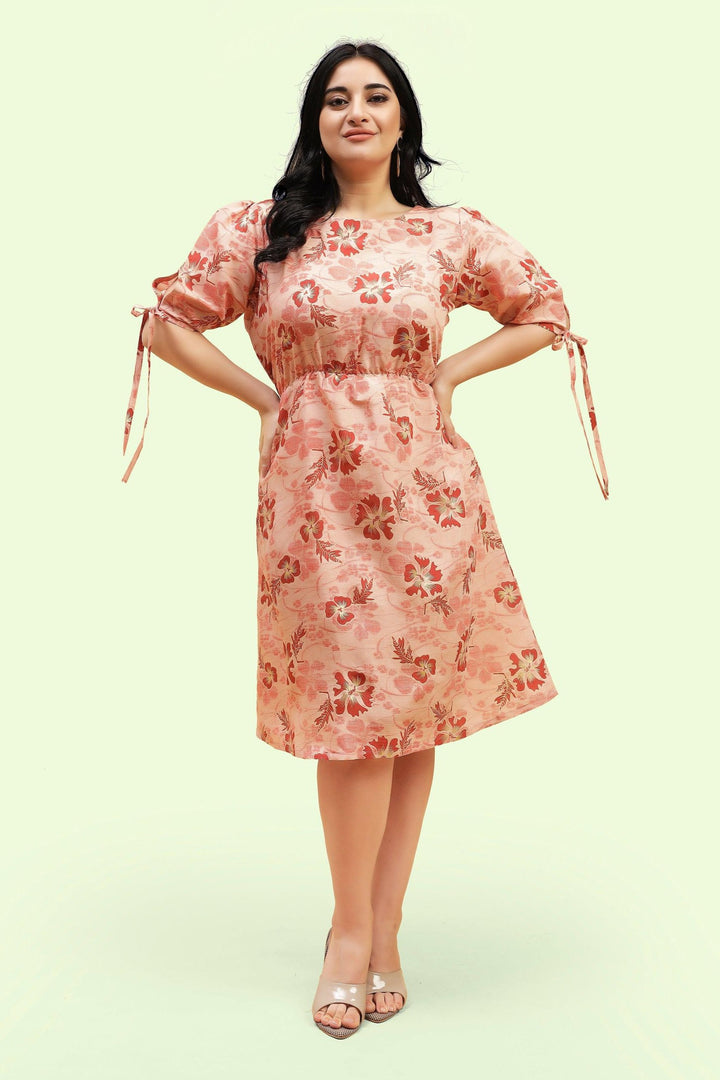 Curvy Lane Women Plus Size Back Cut Out & Tie Up Sleeves Floral Dress - Curvy Lane