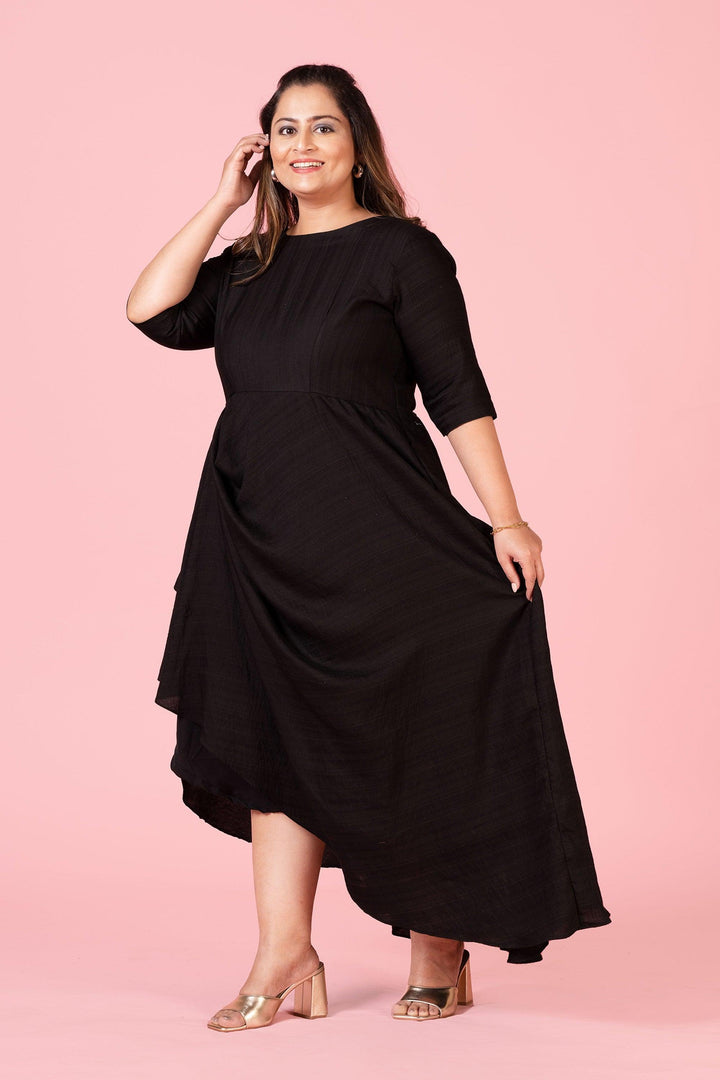 Curvy Lane Women Plus Size Round Neck Drape Style Cowl Dress - Curvy Lane