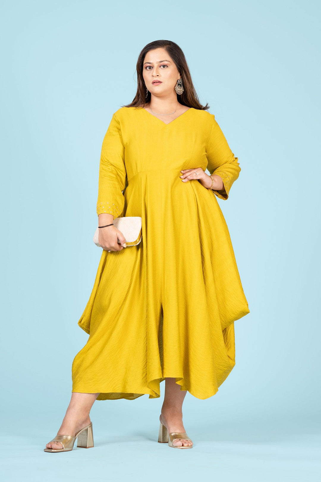 Curvy Lane Women Plus Size V Neck Cowl Styled Dress - Curvy Lane