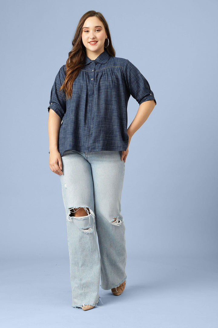 Curvy Lane Women Plus Size Slub Effect Blue Top - Curvy Lane