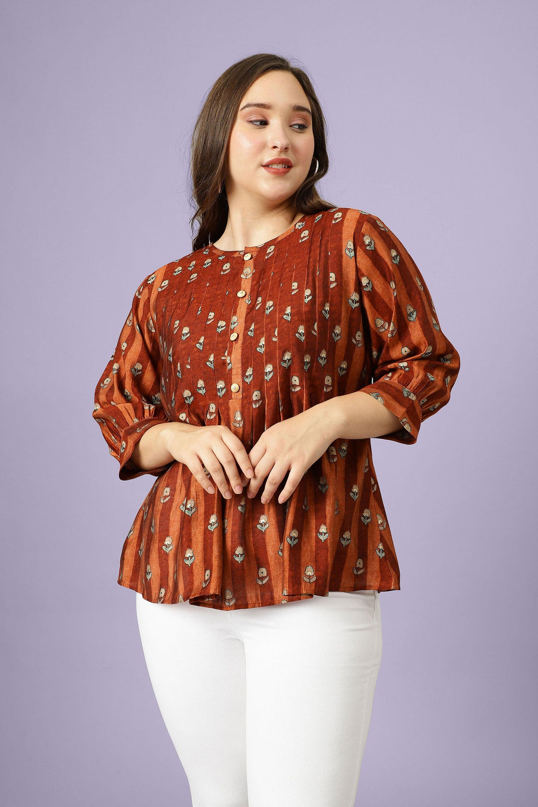 Curvy Lane Women Plus Size Floral Print Pleated Top - Curvy Lane