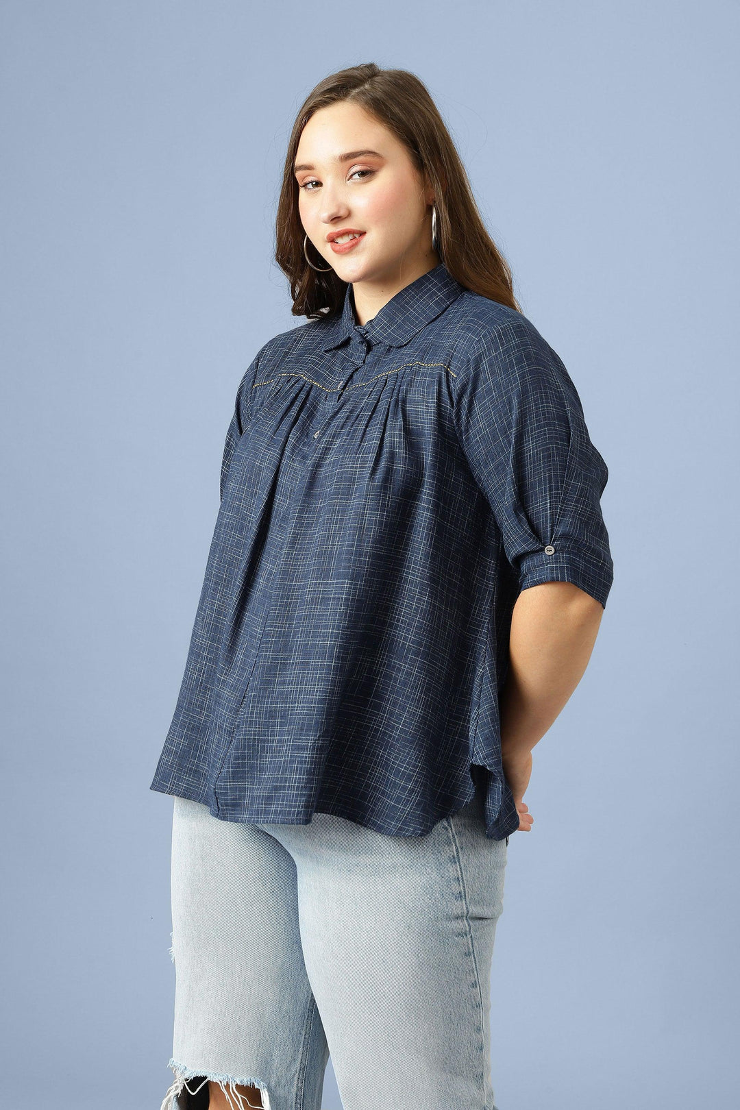 Curvy Lane Women Plus Size Slub Effect Blue Top - Curvy Lane