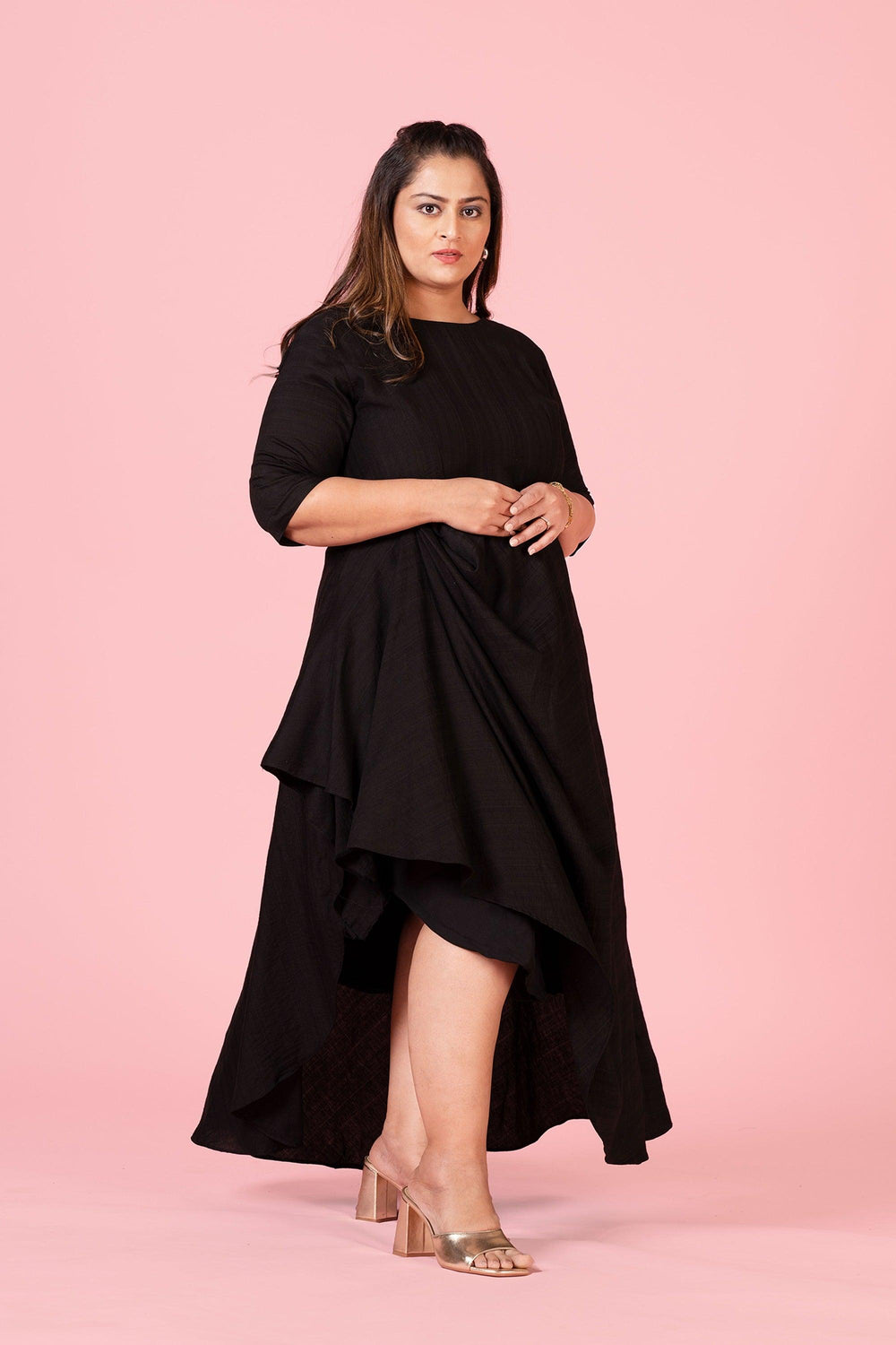 Curvy Lane Women Plus Size Round Neck Drape Style Cowl Dress - Curvy Lane