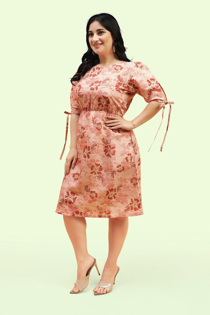 Curvy Lane Women Plus Size Back Cut Out & Tie Up Sleeves Floral Dress - Curvy Lane