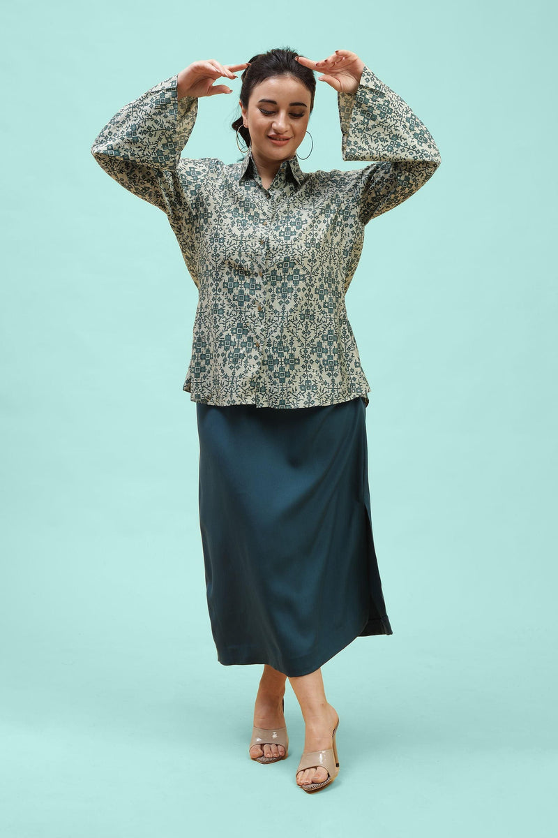 Curvy Lane Women Plus Size Shirt Top and Body Con Side Slit Skirt Set At Curvy Lane