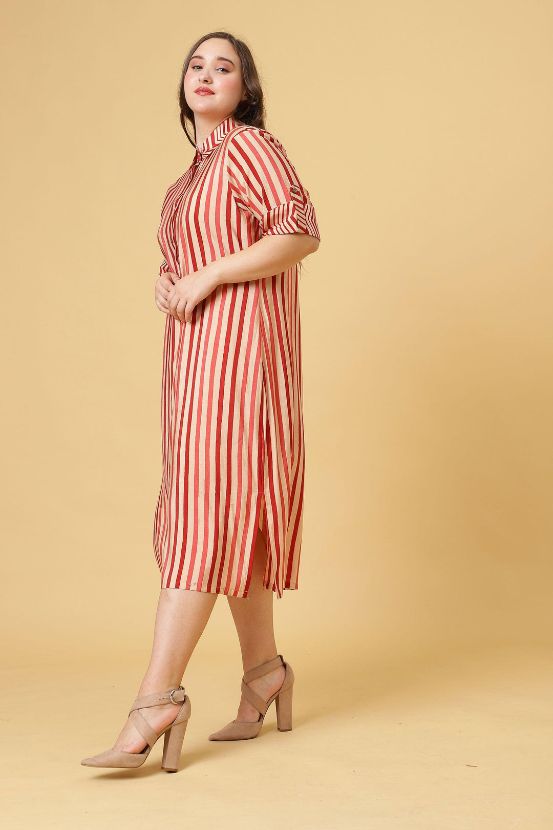 Effortlessly stylish red and white one-piece casual dress for women.