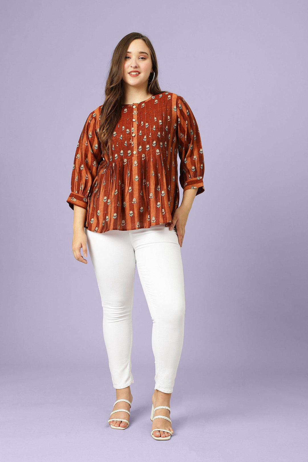 Curvy Lane Women Plus Size Floral Print Pleated Top - Curvy Lane