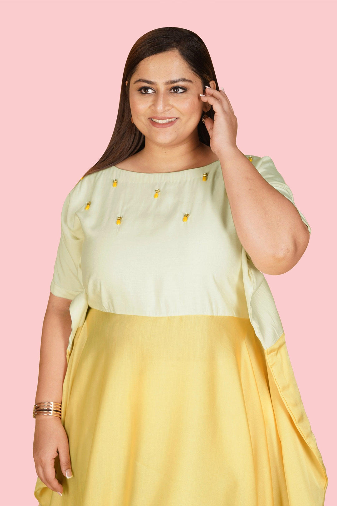 Curvy Lane Women Plus Size Boat Neck Kaftaan Styled Tunic with Handwork - Curvy Lane