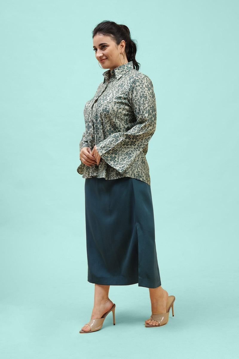 Curvy Lane Women Plus Size Shirt Top and Body Con Side Slit Skirt Set 