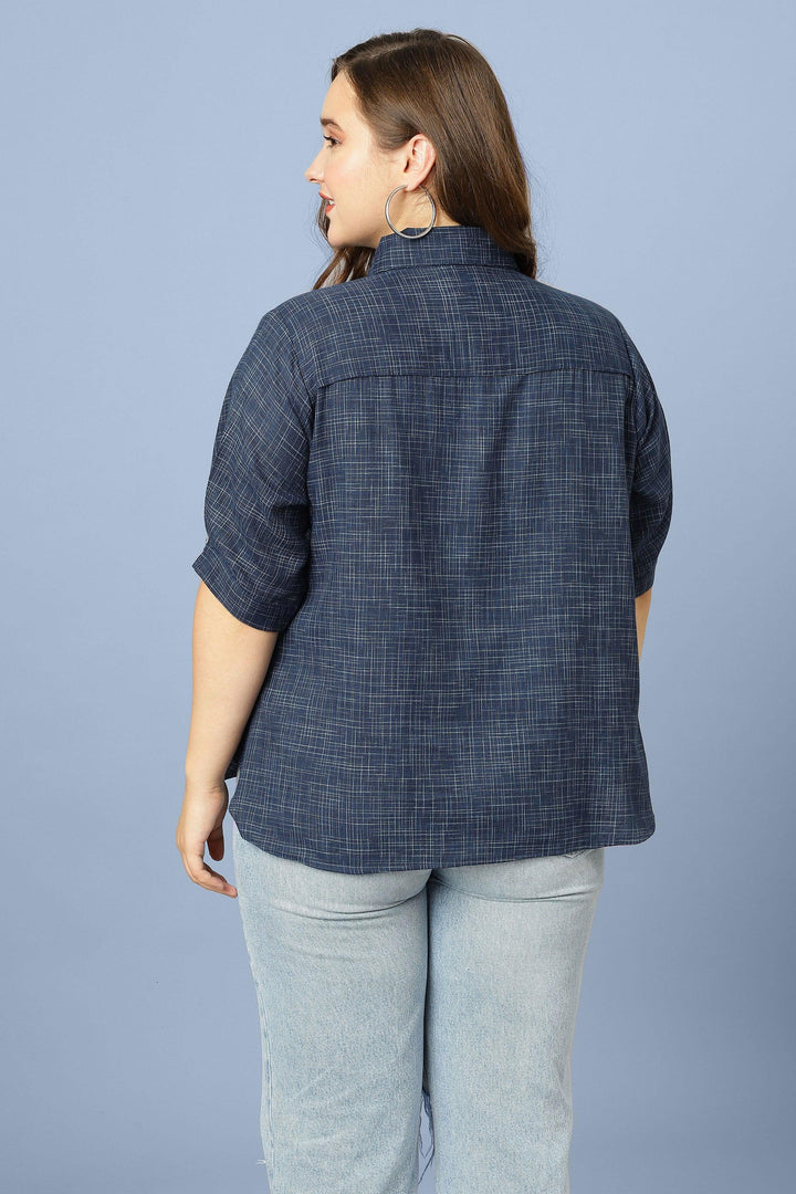 Curvy Lane Women Plus Size Slub Effect Blue Top - Curvy Lane