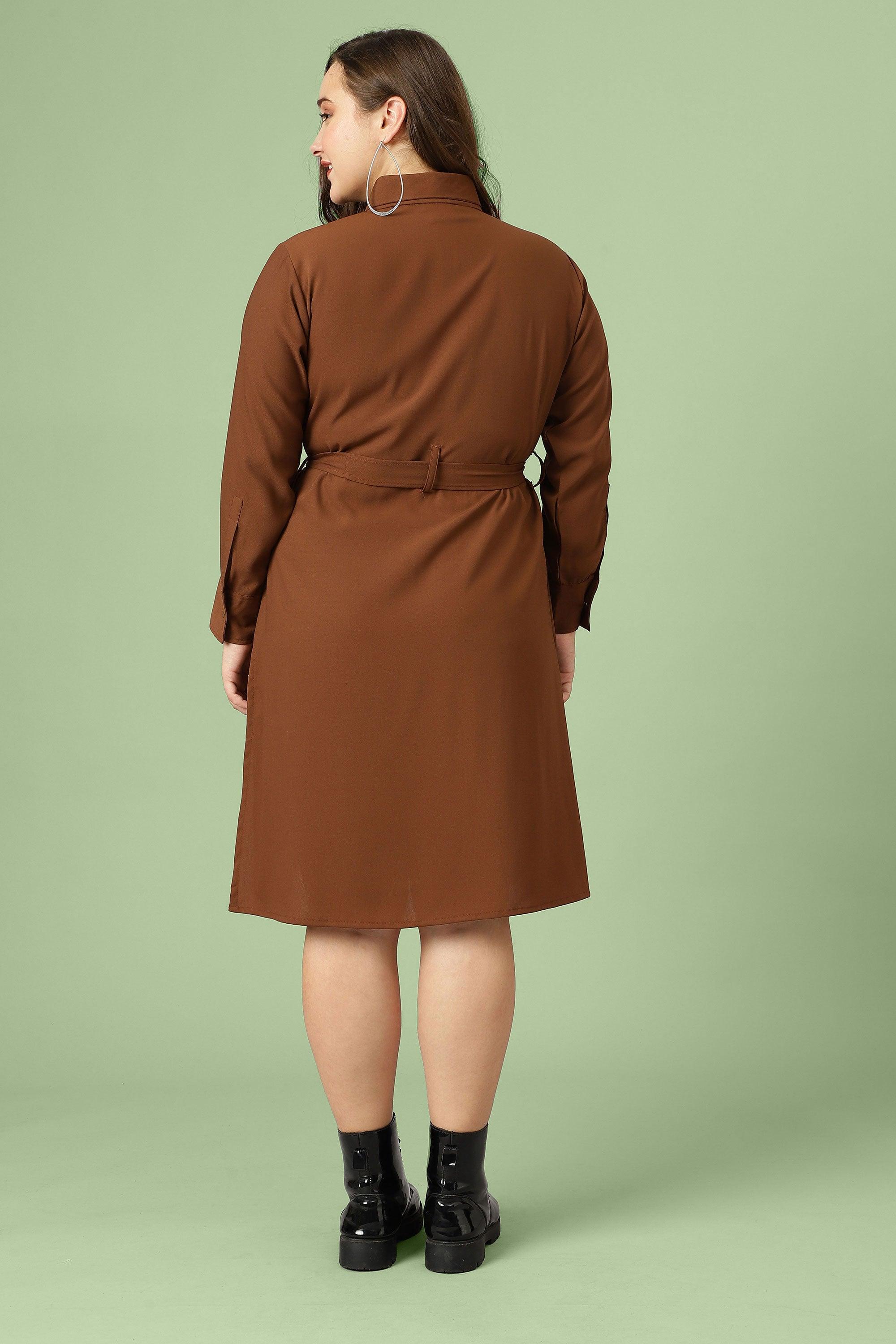 Curvy Lane Women Plus Size Shirt Collar Dress With Belt
