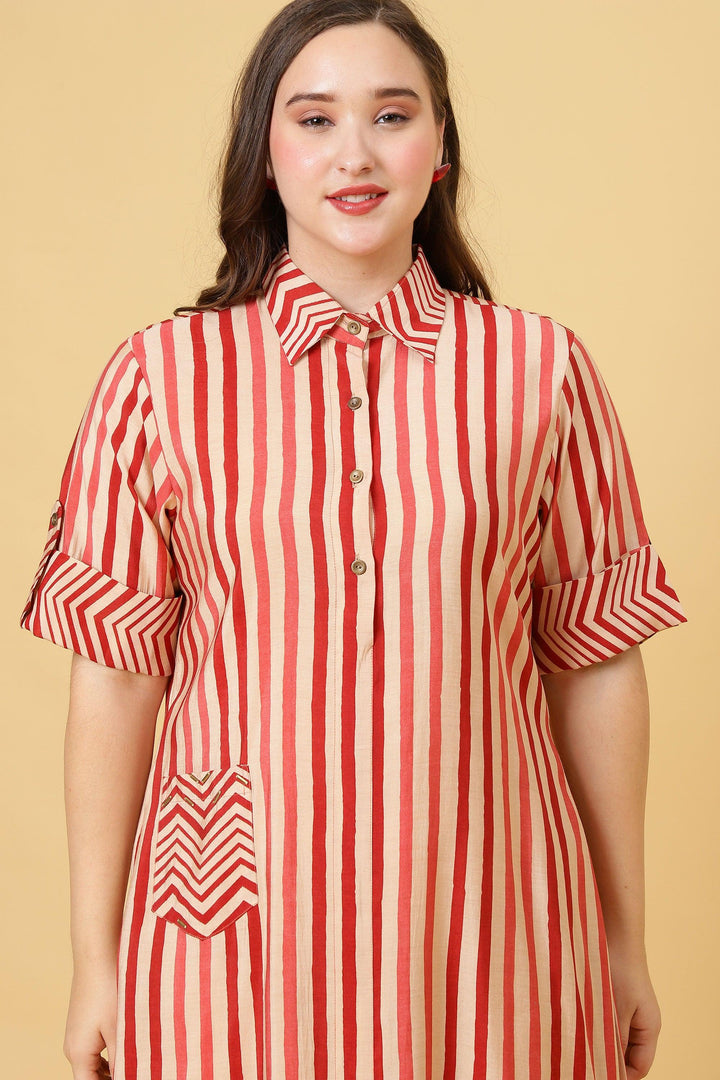 Effortlessly stylish red and white one-piece casual dress for women.