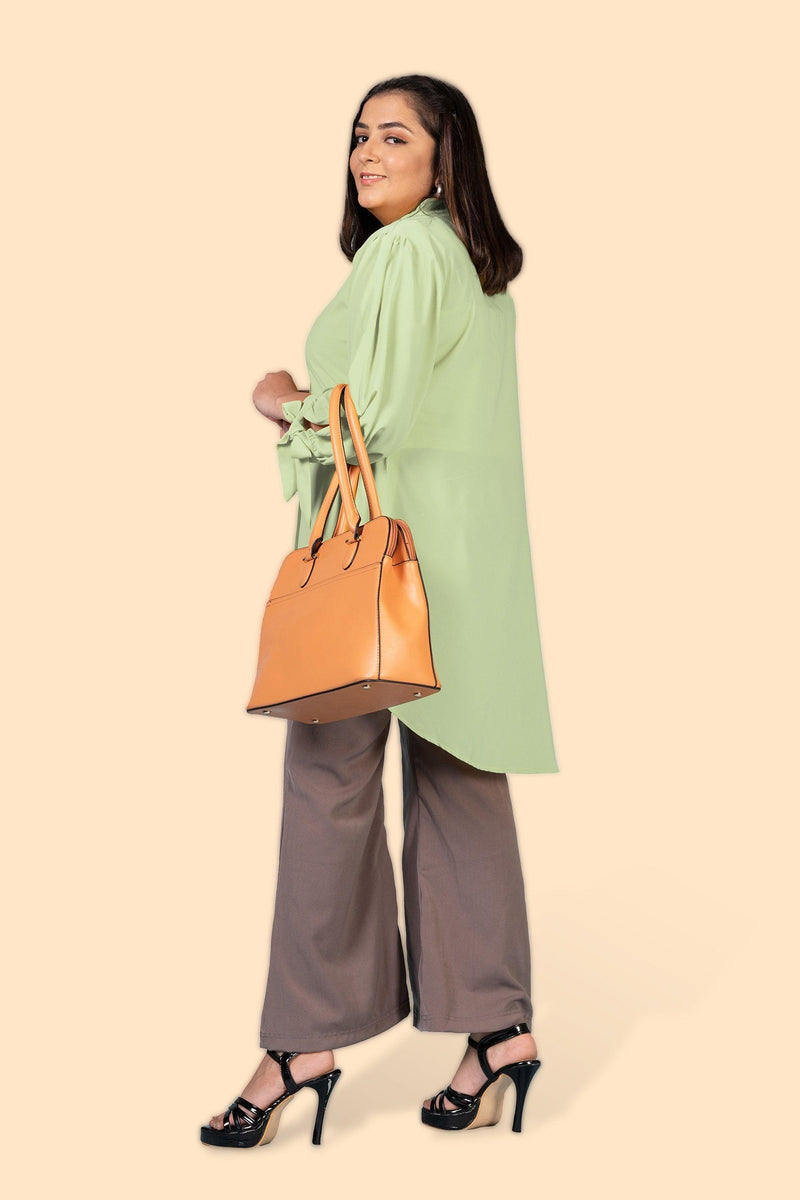 Curvy Lane Women Plus Size High Low Top with Tie Up Long Sleeves In Green Color 