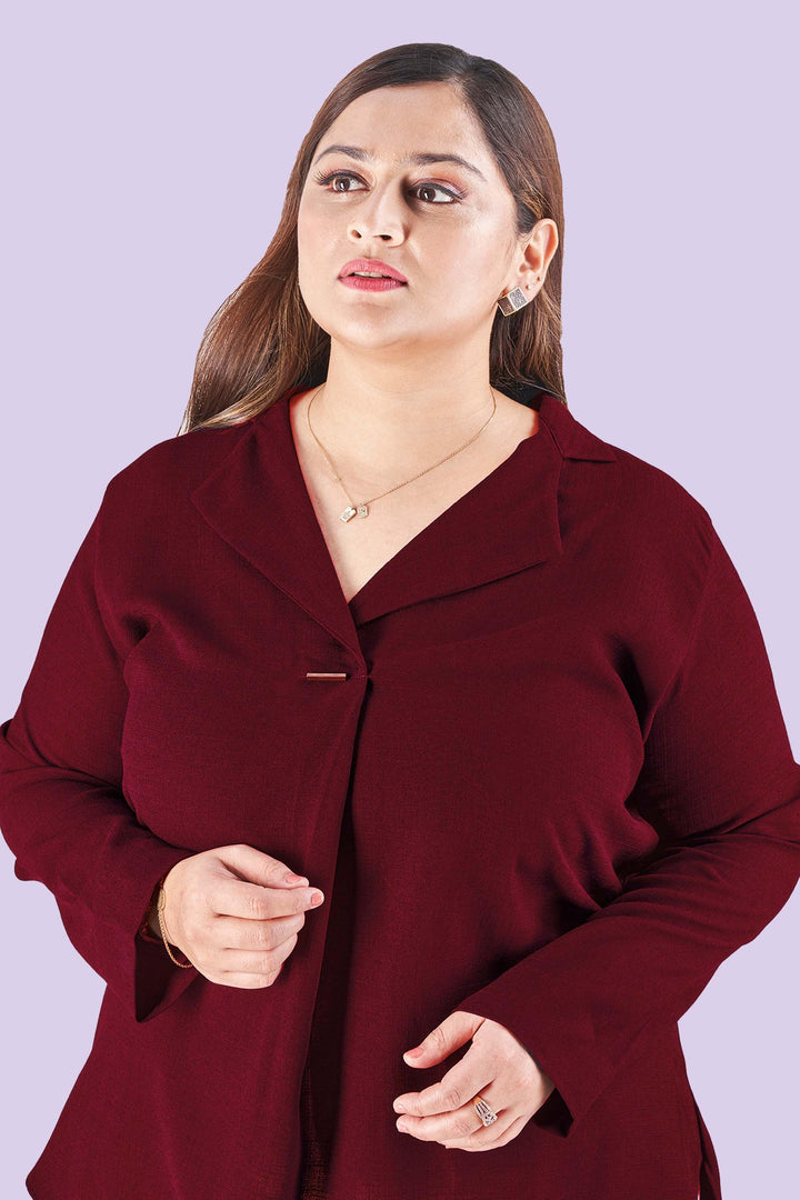 Maroon Color Short Top With Button