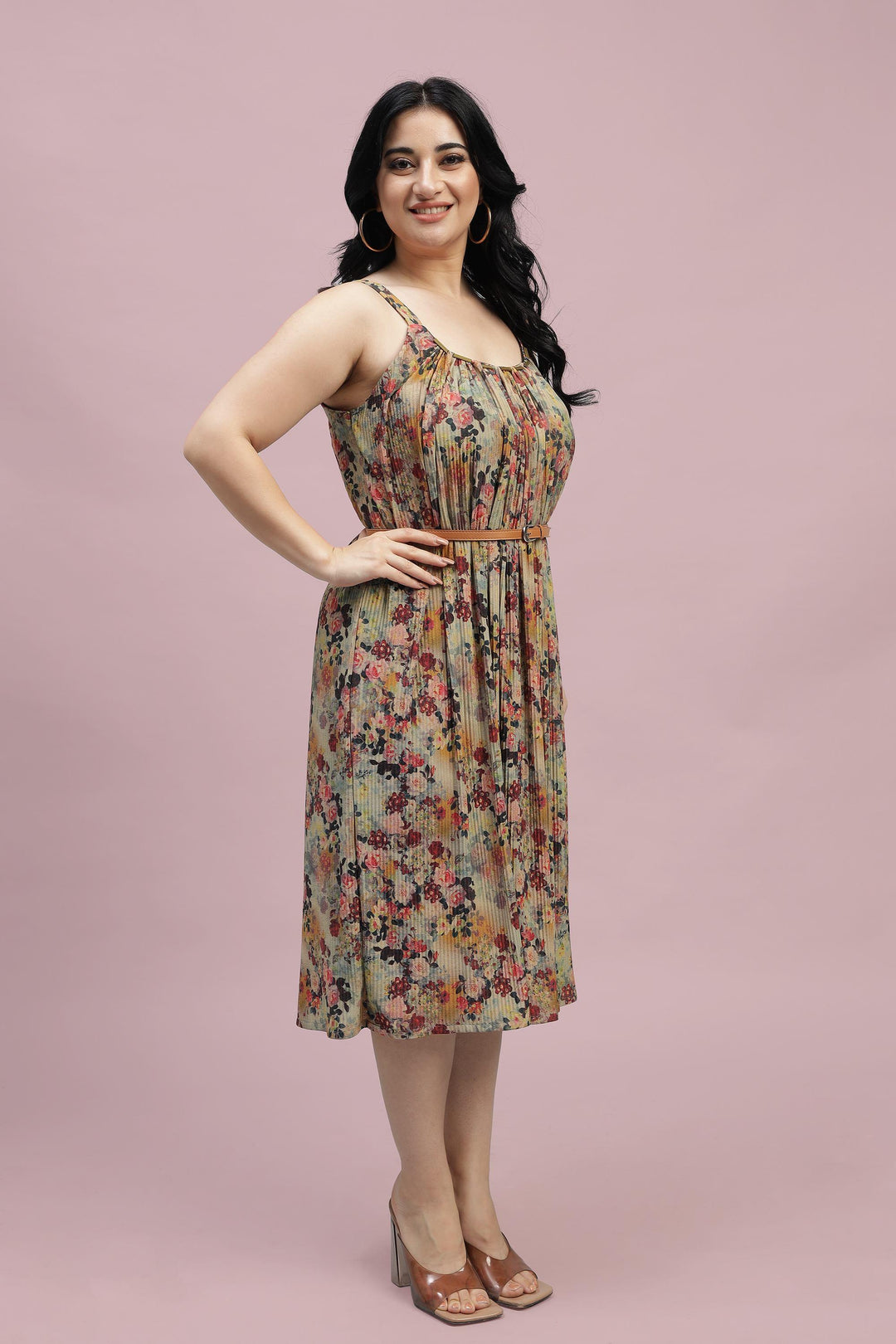 Curvy Lane Women Plus Size Floral Pleated Evening Wear Dress - Curvy Lane